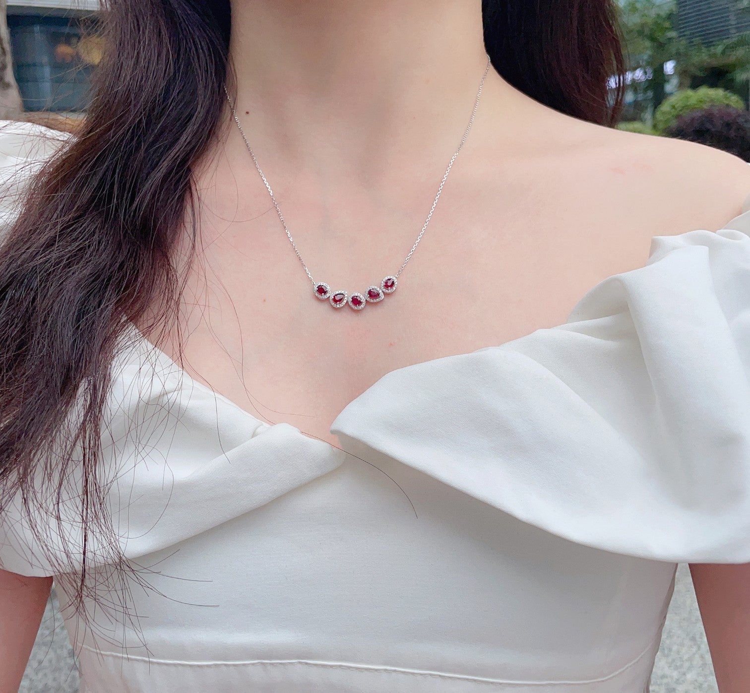 18K Rose Gold Oval Drop Shape Smiling Pendant Jewelry - Red Treasure Necklace