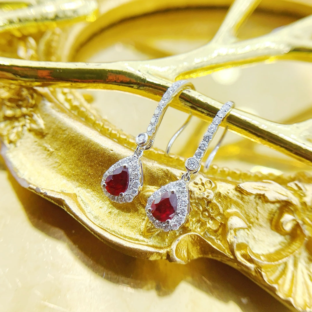 18K Rose Gold Ruby Drop Pendant Bubble Earrings - Luxurious Jewelry Jeweler.Jewelry