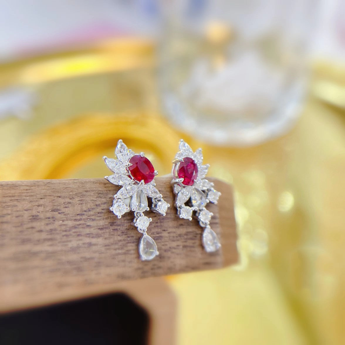 18K Rose Gold Ruby Oval Surrounding Marquise Earrings | ED039-C Jeweler.Jewelry