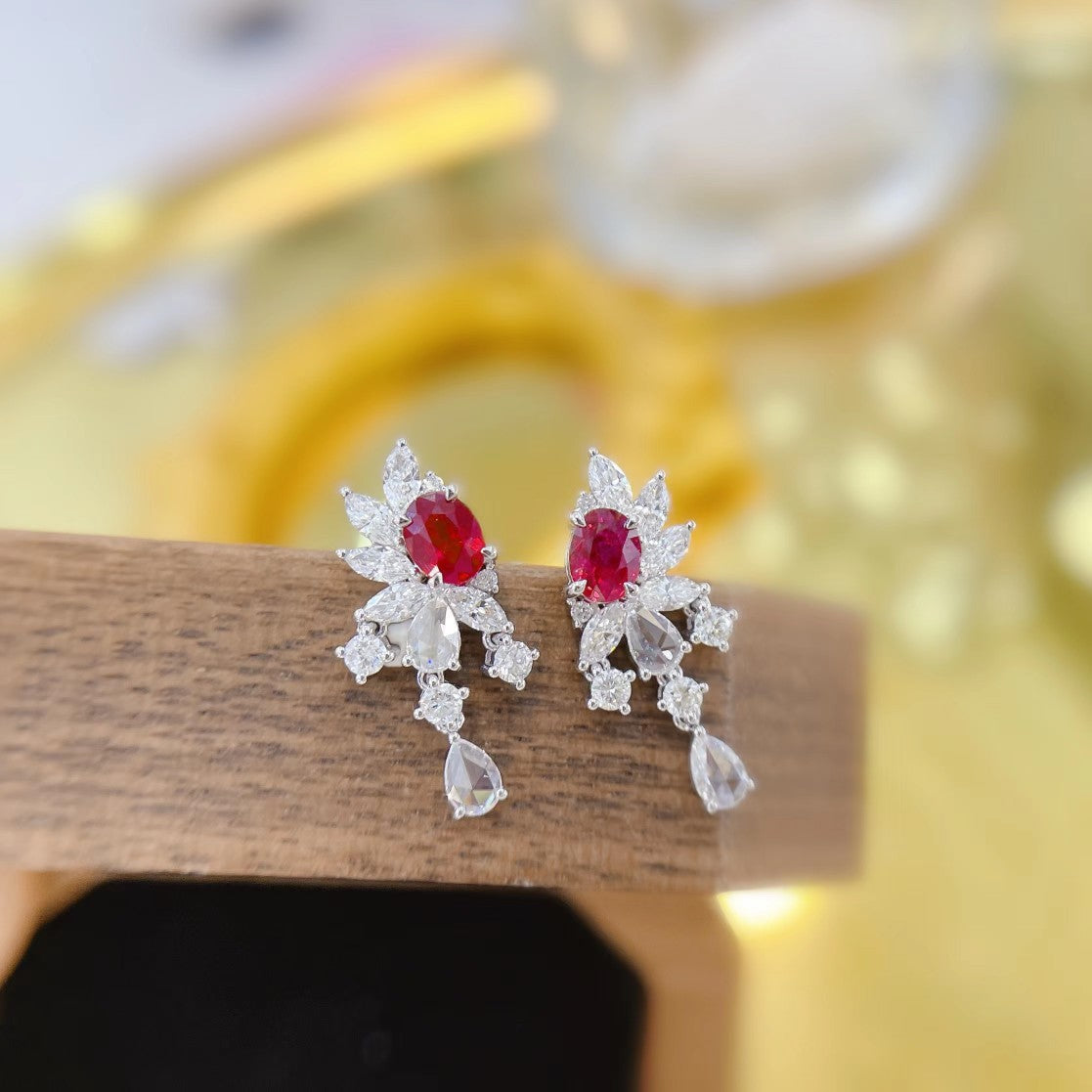 18K Rose Gold Ruby Oval Surrounding Marquise Earrings | ED039-C Jeweler.Jewelry