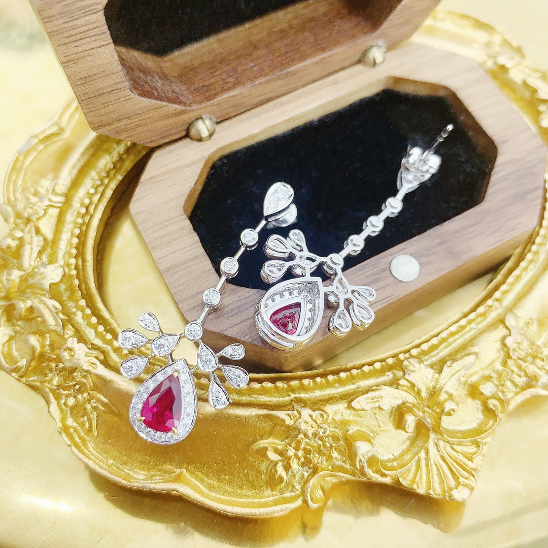 18K Ruby Drop-Shaped Peacock Earrings with AIGS Certificate Jeweler.Jewelry