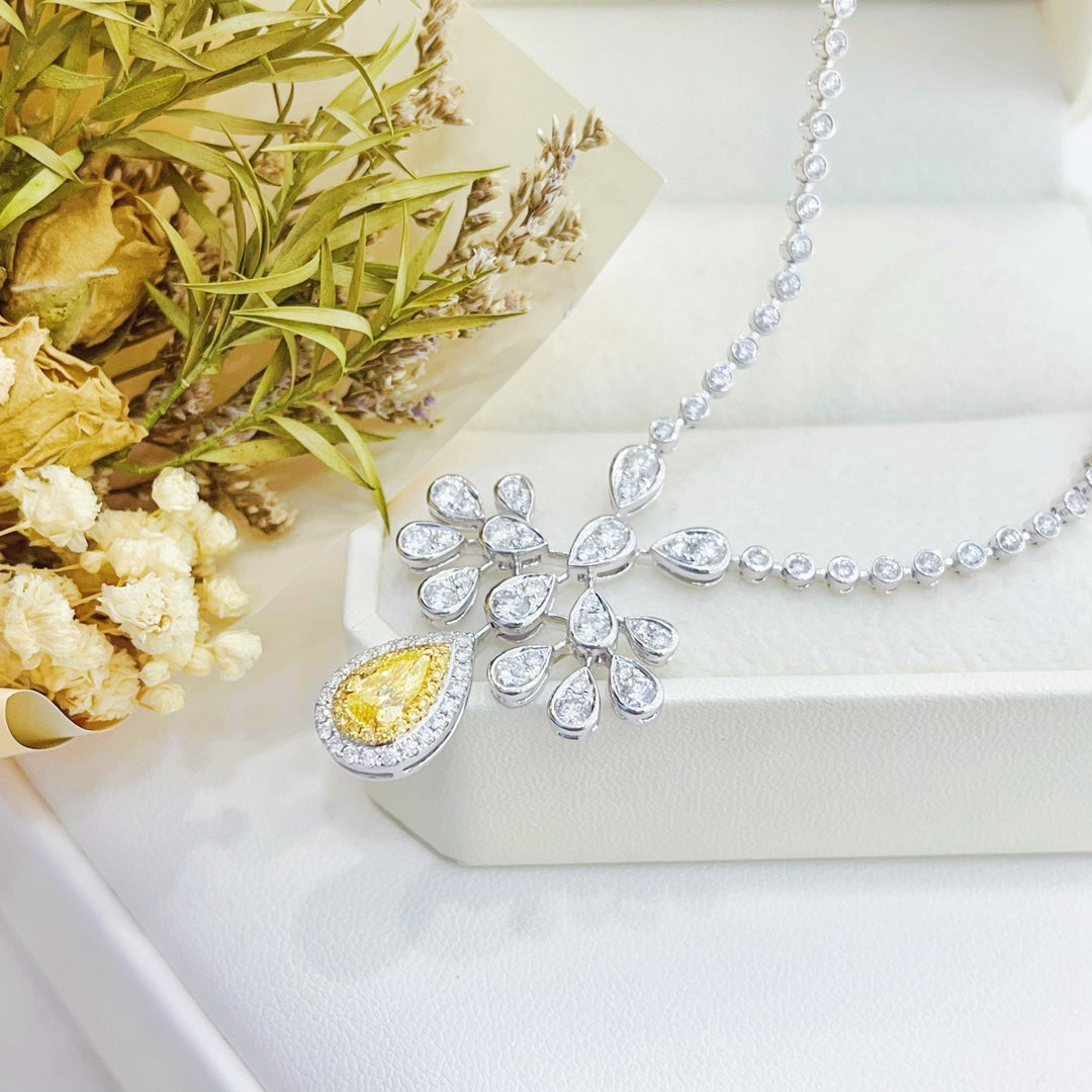 18K White and Yellow Gold Diamond Pendant Necklace with Peacock Design - Exquisite Jewelry - Yellow Diamond Necklace