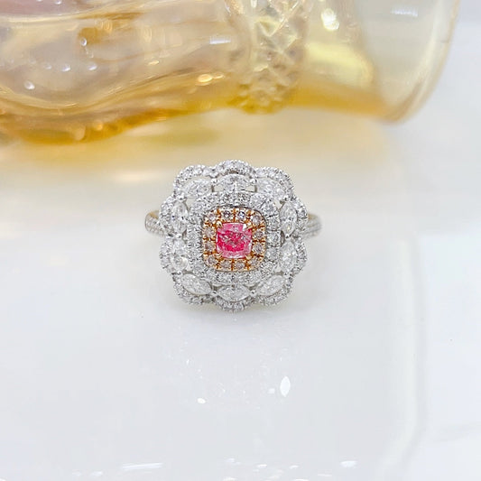 18K White Gold Diamond Pillow-Shape Two-Way Wear Jewelry with Marquise Accent - Pink Diamond Ring