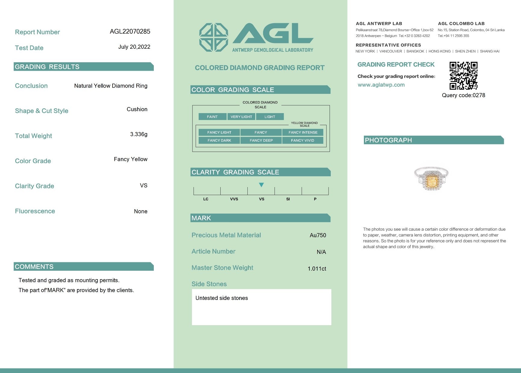 18K Yellow Gold Diamond Cushion-Cut Double Shank Ring with AGL Certificate - Luxury Jewelry - Yellow Diamond Ring