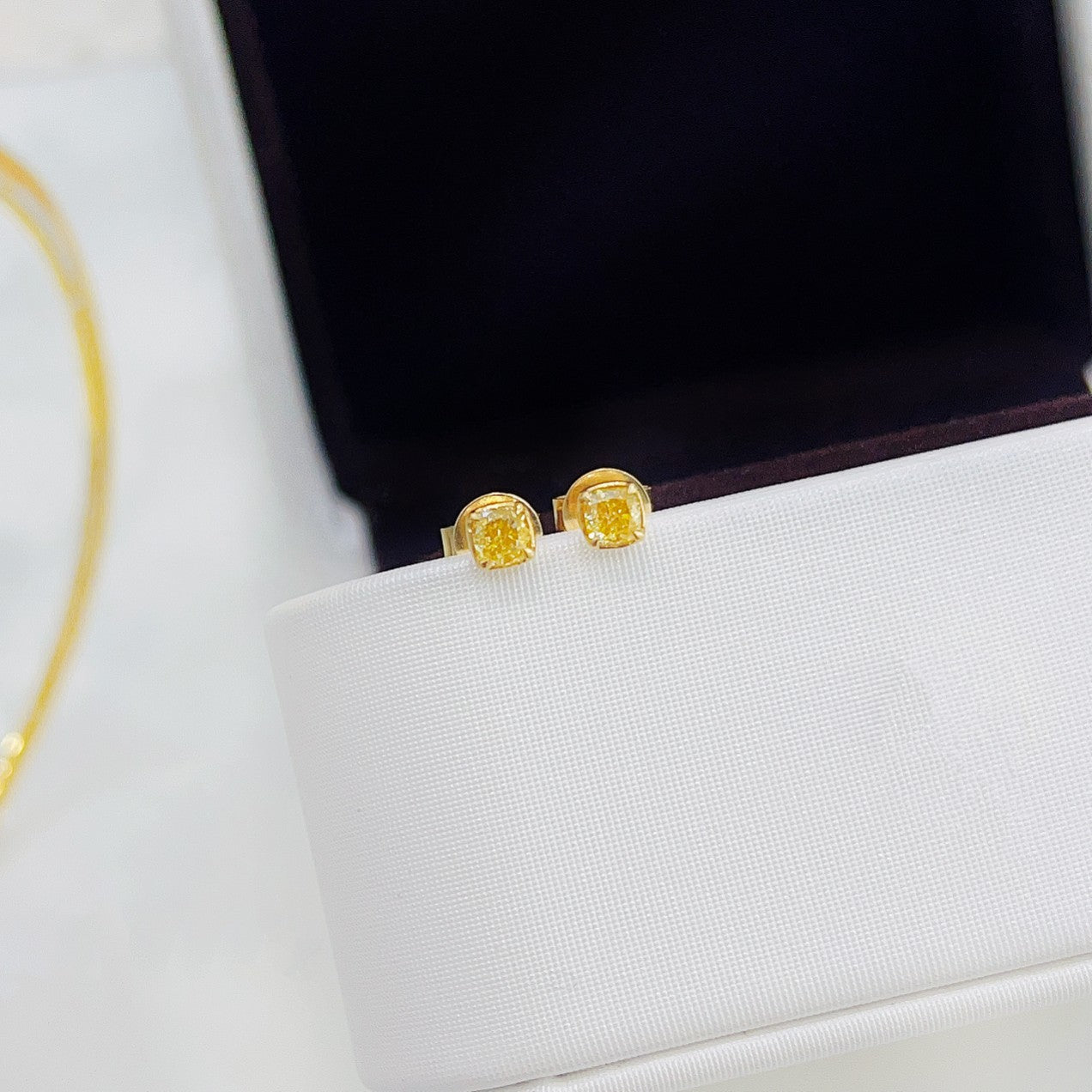 18K Yellow Gold Diamond Cushion-Cut Solitaire Earring - ED066-Y - Jeweler.Jewelry