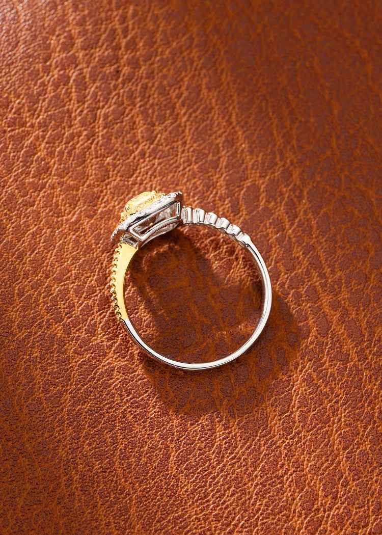 18K Yellow Gold Diamond Cushion-Cut Split-Color Ring | Premium Jewelry - Yellow Diamond Ring