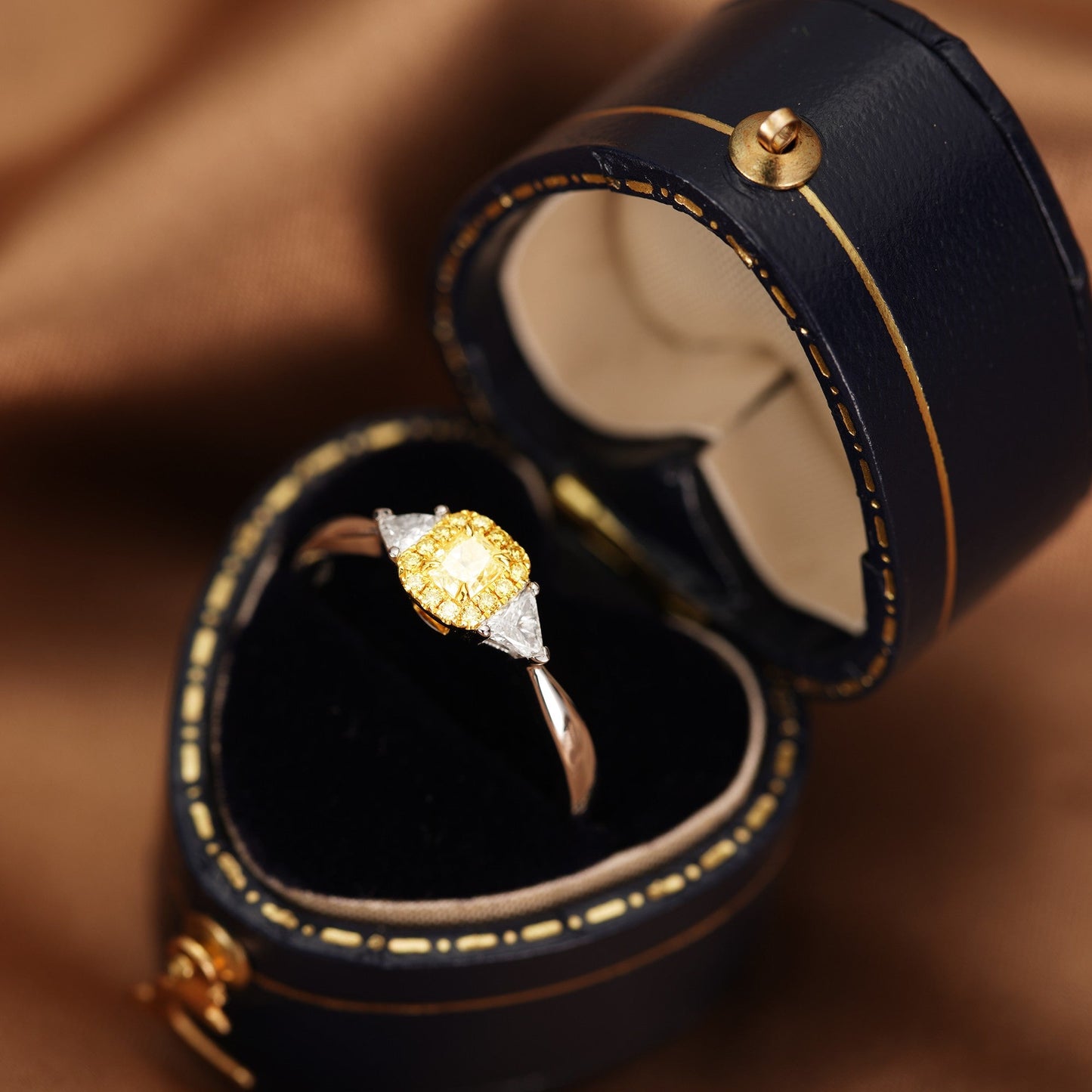 18K Yellow Gold Diamond Cushion Triangle Edge Ring | Premium Jewelry - Yellow Diamond Ring