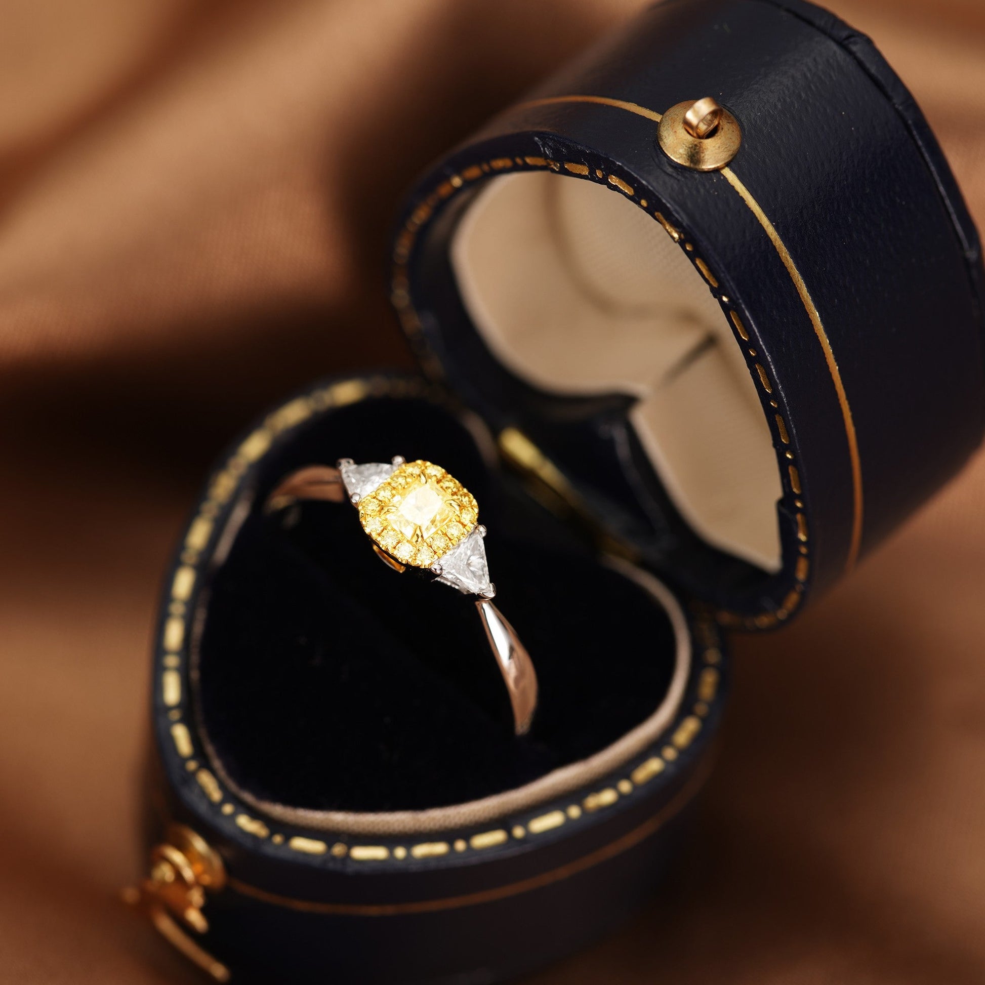 18K Yellow Gold Diamond Cushion Triangle Edge Ring | Premium Jewelry - Yellow Diamond Ring