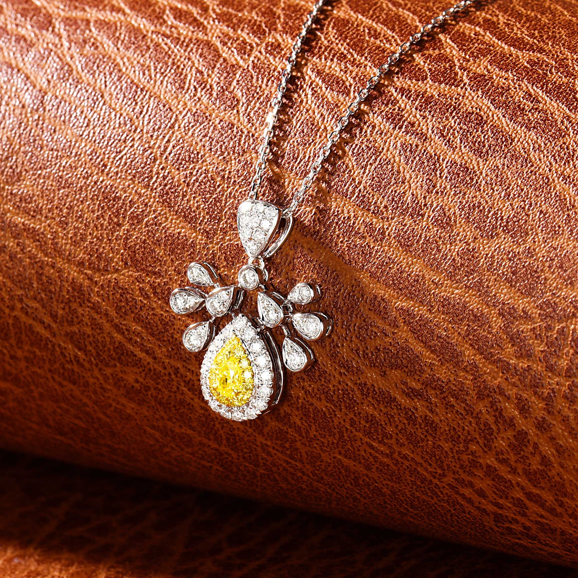 18K Yellow Gold Diamond Drop Peacock Pendant Jewelry - Yellow Diamond Necklace
