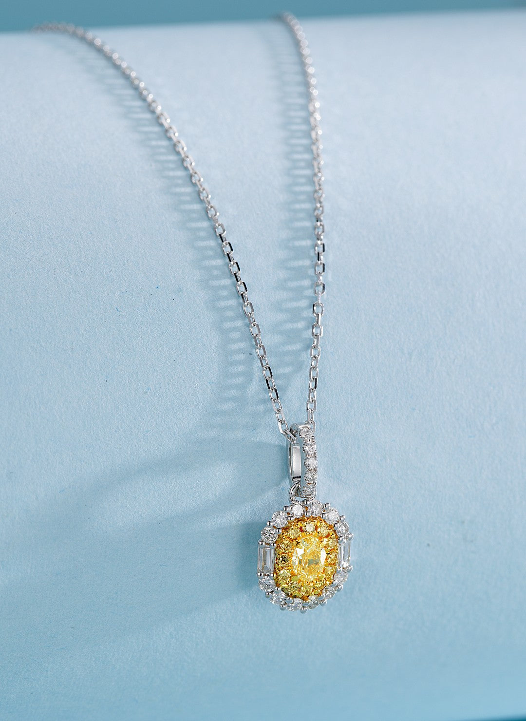 18K Yellow Gold Diamond Ellipse Pendant Necklace - XL034-Y - Yellow Diamond Necklace