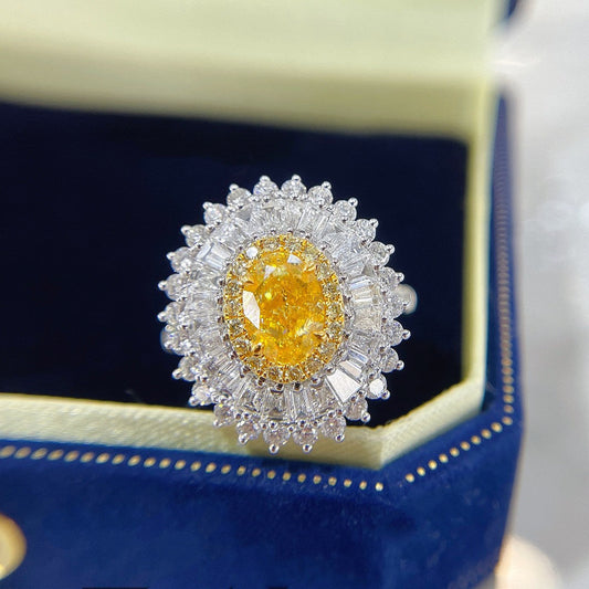 18K Yellow Gold Diamond Ellipse & Trapezoid Two-Way Wear Ring - Yellow Diamond Ring