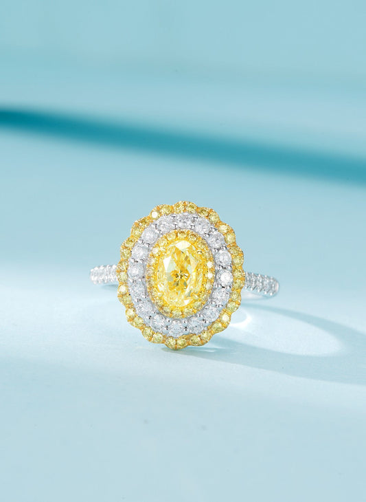 18K Yellow Gold Diamond Ellipse Two-Tone Dual Wear Jewelry - Yellow Diamond Ring