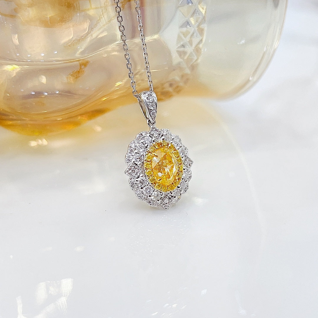 18K Yellow Gold Diamond Elliptical Irregular Necklace with AGL Certificate - Yellow Diamond Necklace