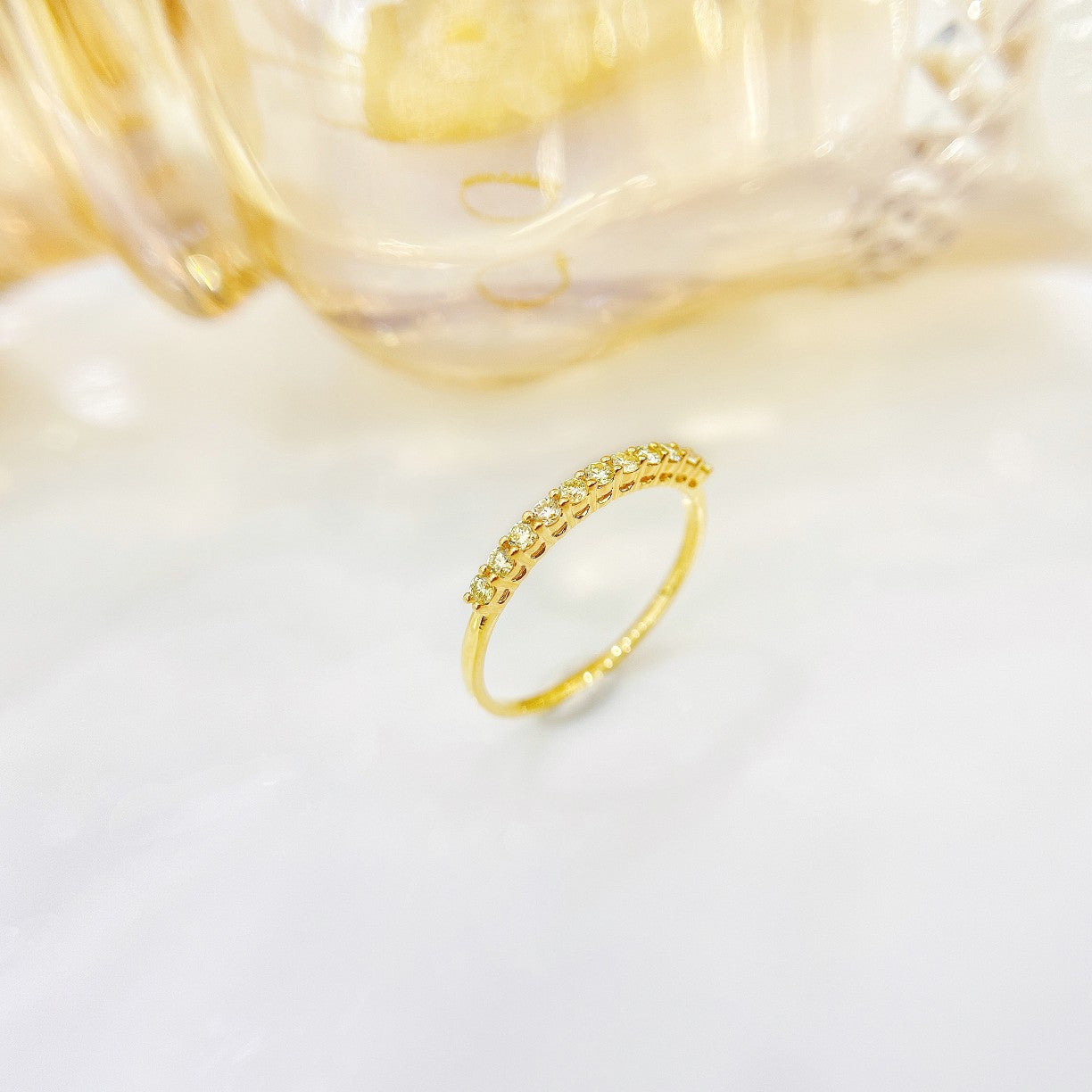 18K Yellow Gold Diamond Pavé Ring - Elegant Jewelry Piece - Yellow Diamond Ring
