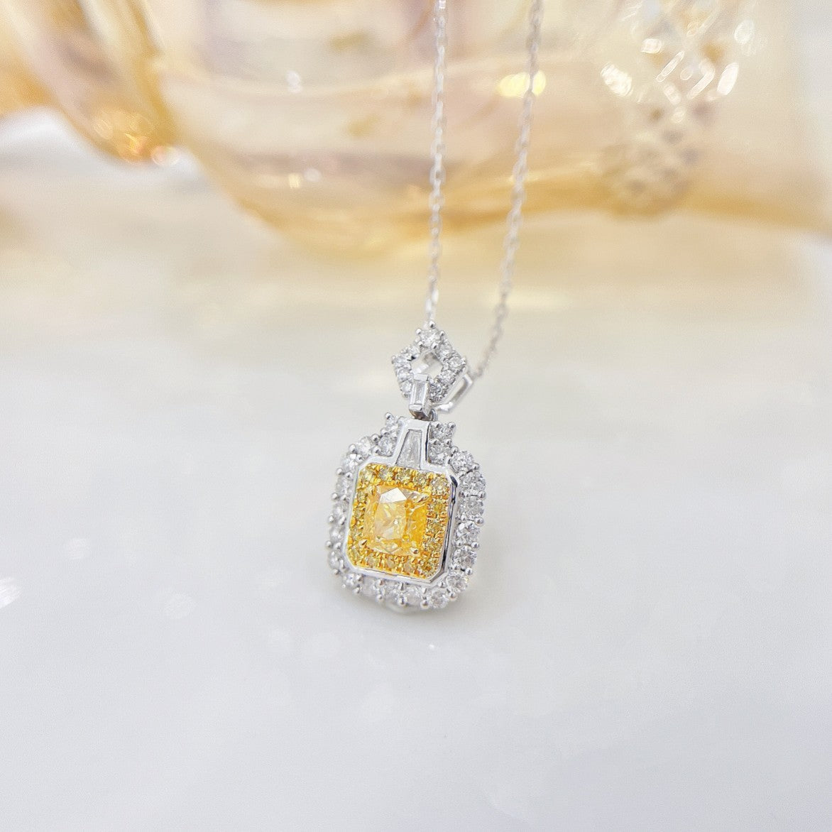 18K Yellow Gold Diamond Pillow Perfume Bottle Pendant Jewelry - Yellow Diamond Necklace