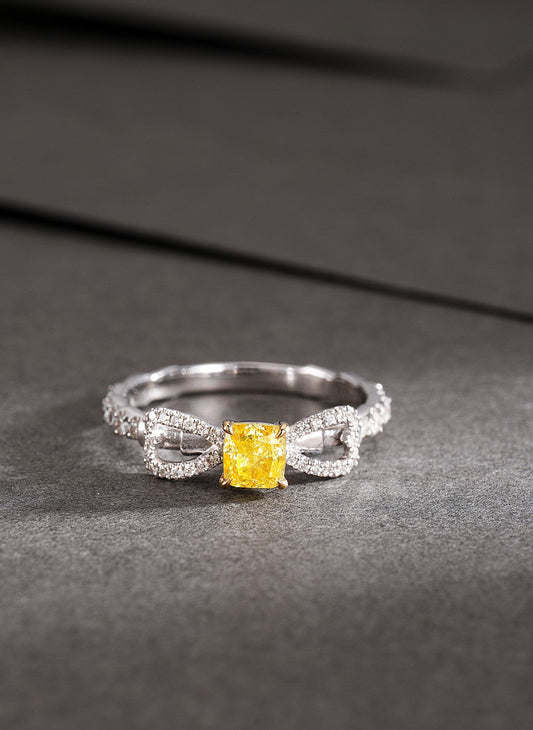 18K Yellow Gold Diamond Pillow-shaped Bowknot Ring | Premium Jewelry - Yellow Diamond Ring
