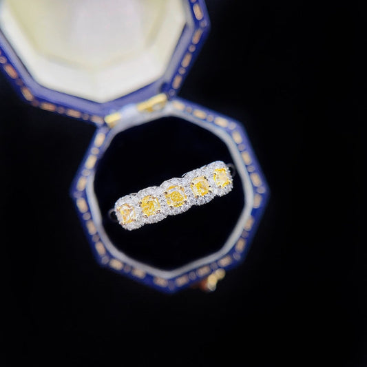 18K Yellow Gold Diamond Pillow-shaped Small Pavé Ring - Luxurious Jewelry - Yellow Diamond Ring