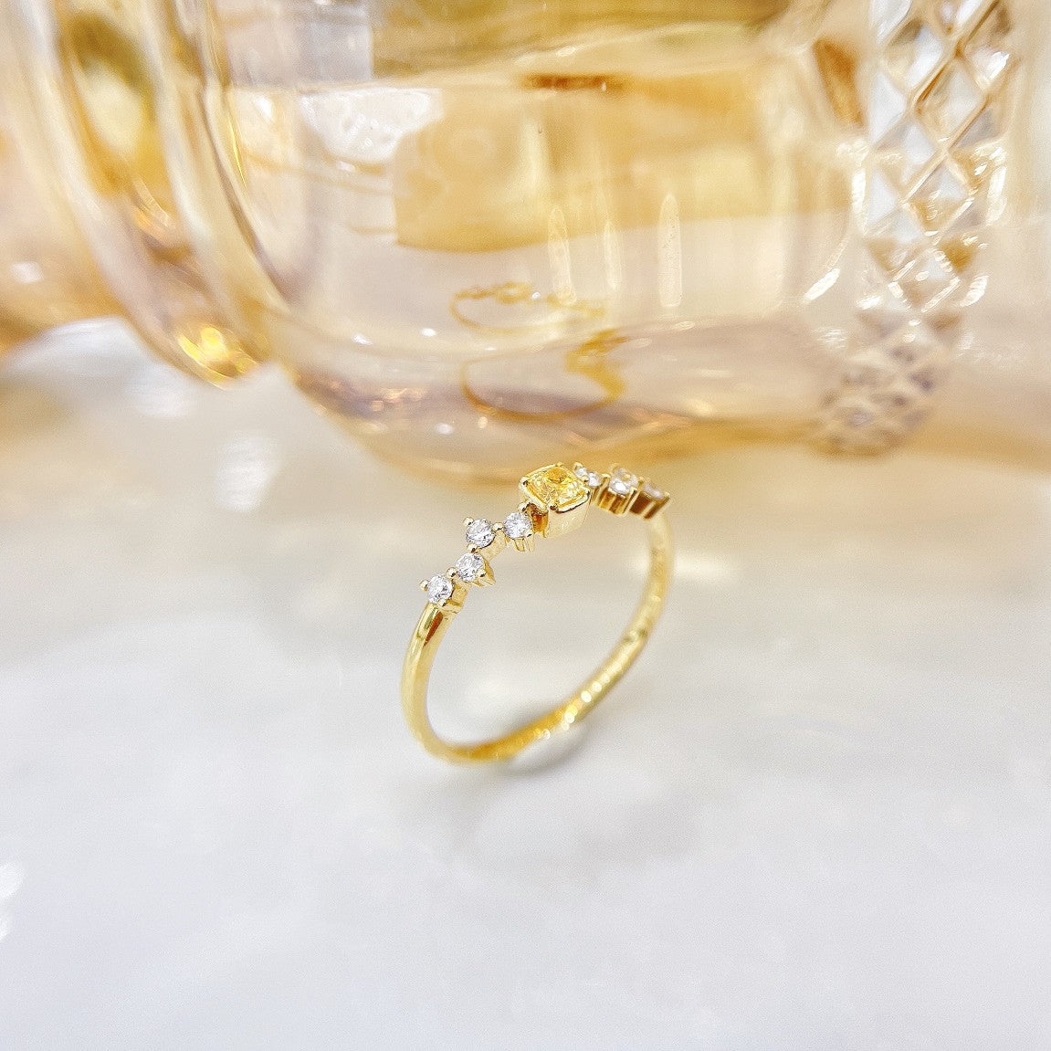 18K Yellow Gold Diamond Starry Sky Ring - Premium Jewelry - Yellow Diamond Ring