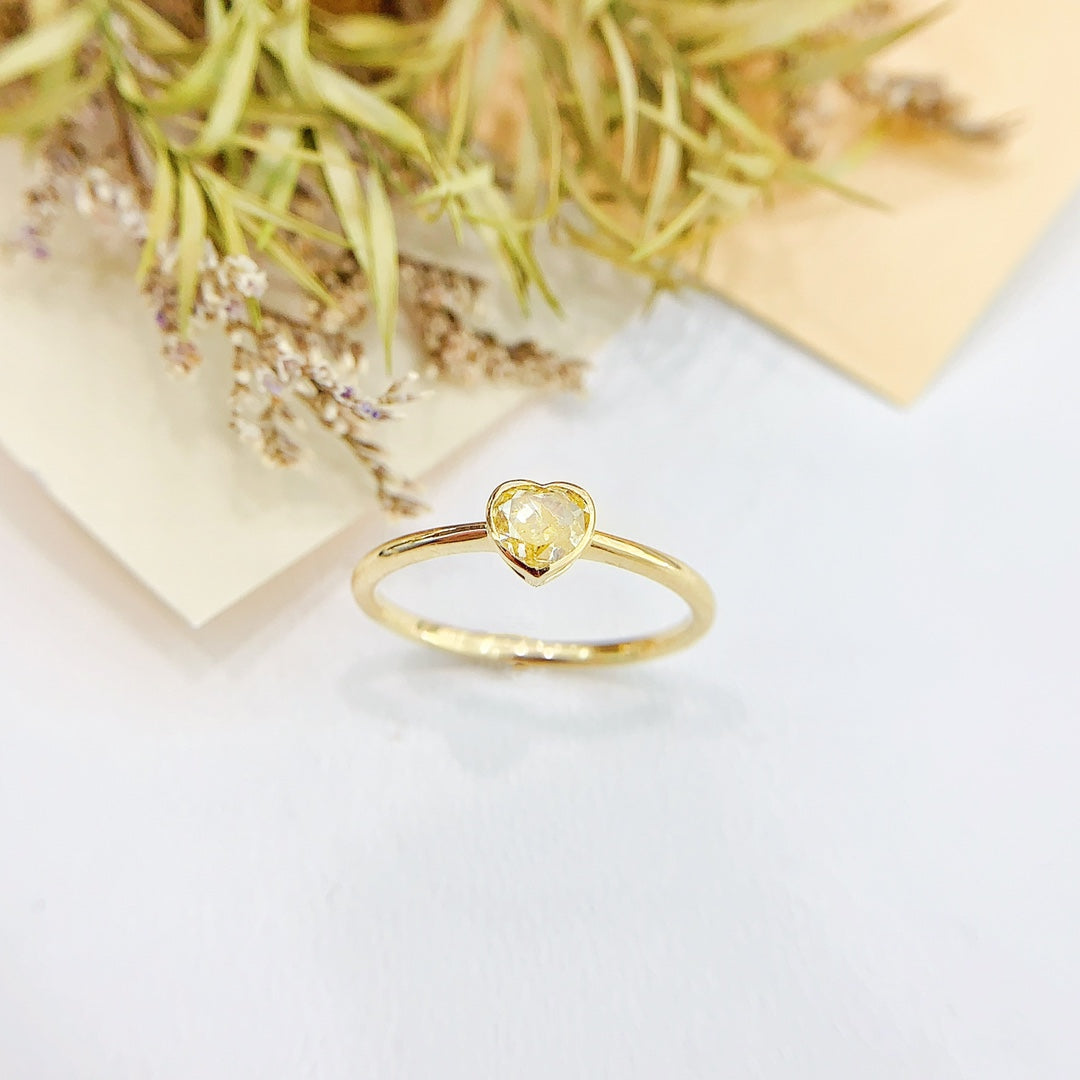 18K Yellow Gold Heart-Shaped Diamond Solitaire Ring - Premium Jewelry - Yellow Diamond Ring