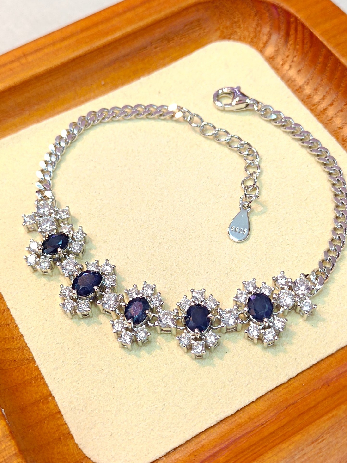 Bracelet de bijoux en saphir argenté S925 exquis