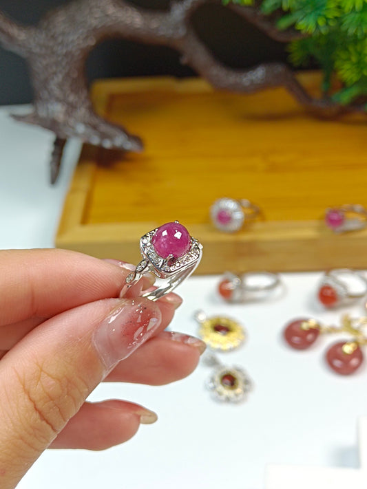 S925 Silver Ruby Ring - Uoppvarmet og uoptimalisert store steinsmykker