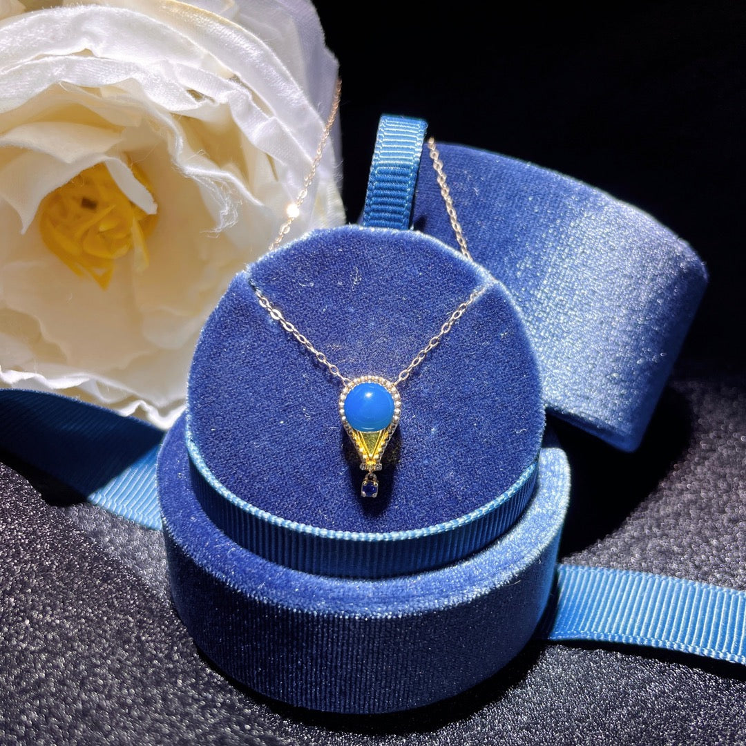 قلادة رائعة من الذهب الدومينيكاني من الكهرمان الأزرق عيار 18 قيراط - مجوهرات لأيام نابضة بالحياة
