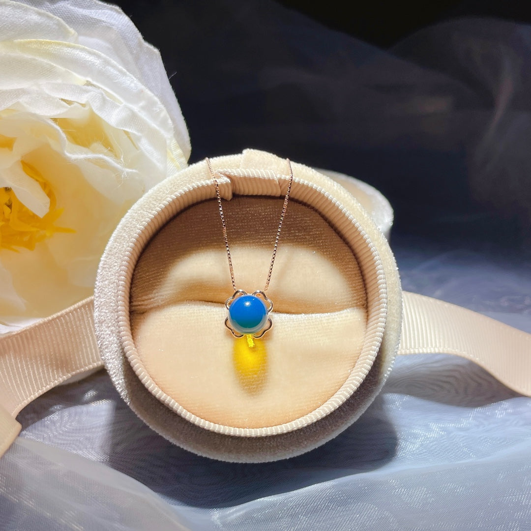 قلادة رائعة من الذهب الدومينيكاني من الكهرمان الأزرق عيار 18 قيراط - مجوهرات فريدة