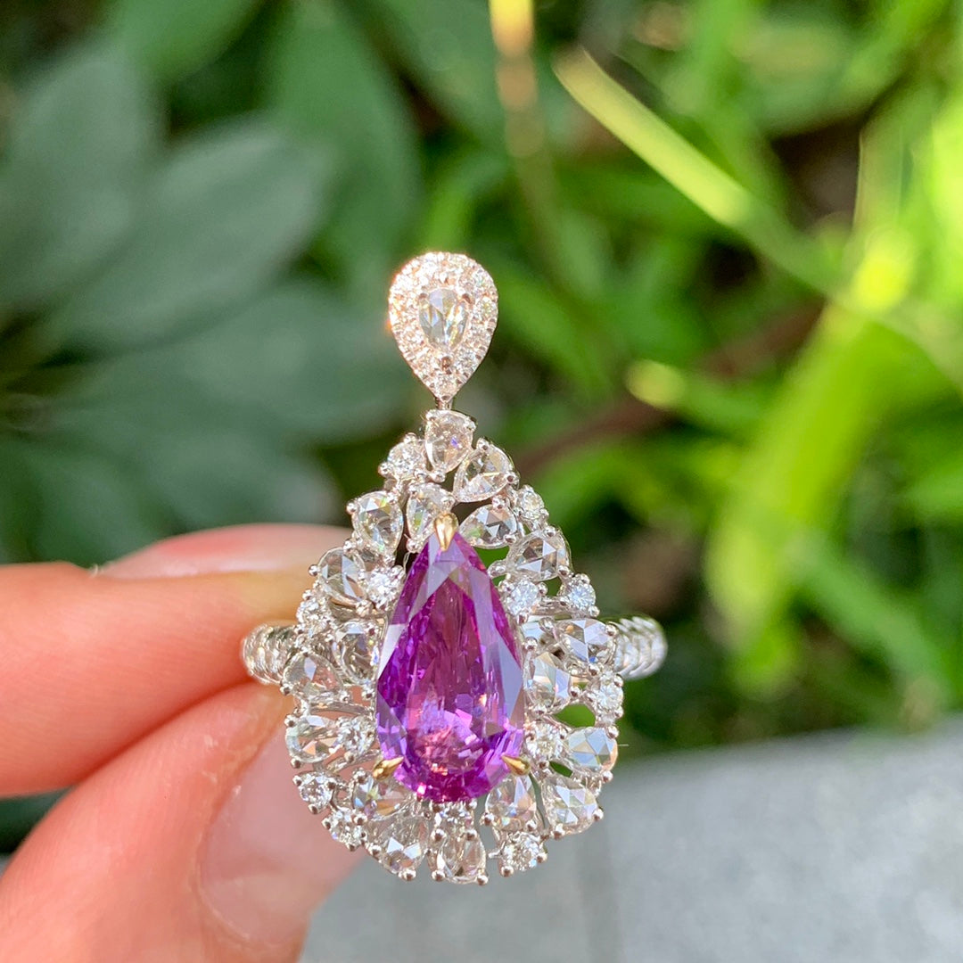 Exquisita joyería de doble uso con zafiro morado sin calentar de 1,84 quilates