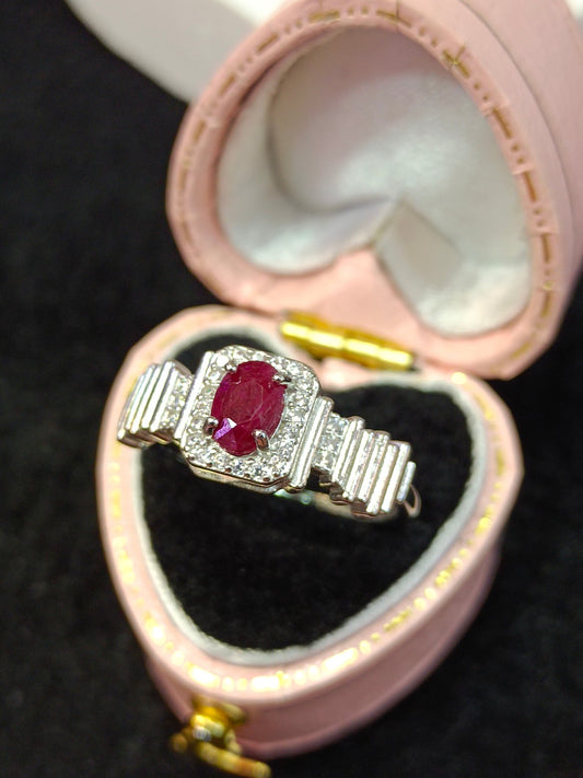 Elegante anello incastonato con rubino in argento S925 - pezzo di gioielleria unico