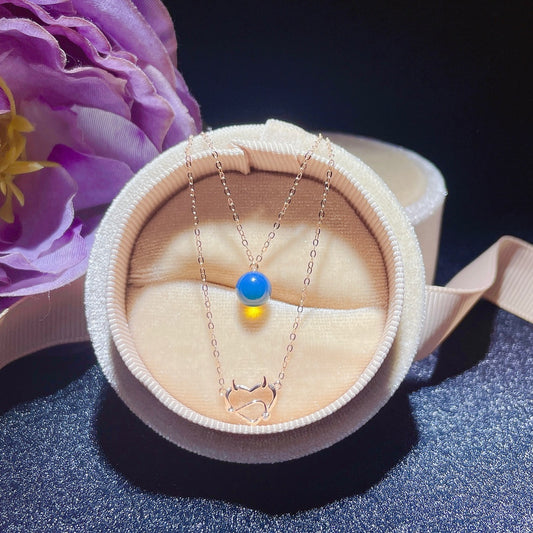 Pendentif en ambre bleu dominicain intégré en or 18 carats - Soyez une fille joyeuse « À tout moment »