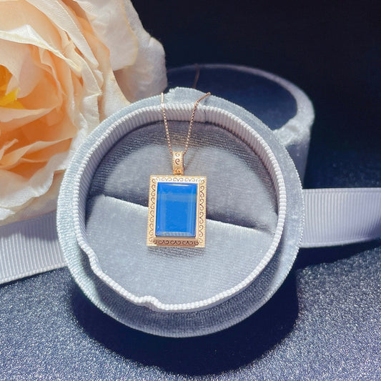 Embrassez chaque jour avec joie 💛 - Bijoux pendentif en ambre bleu dominicain incrustés d'or 18 carats