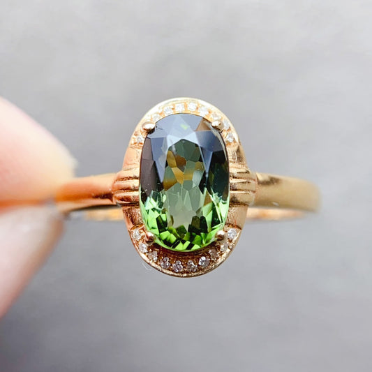 Natural Tourmaline Ring with 18K Gold and Diamond Embedding - Exquisite Jewelry