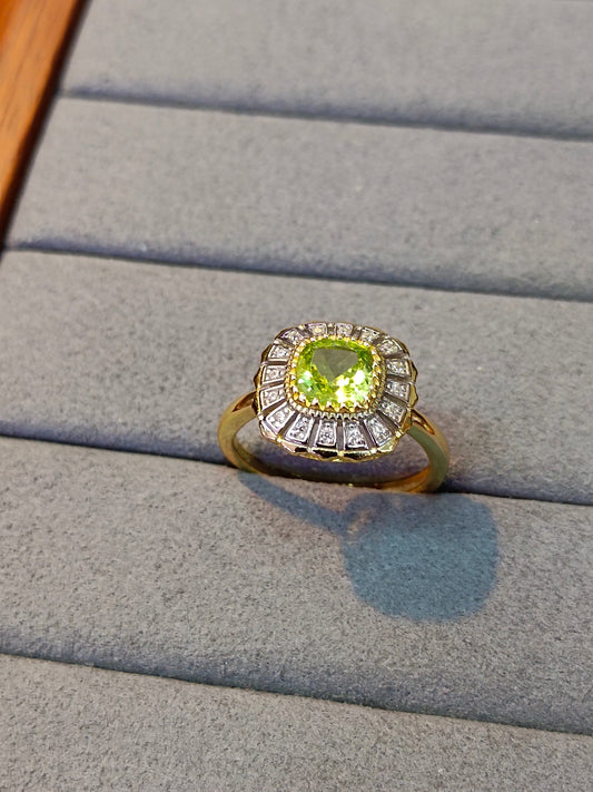 Elegant S925 sterlingsølv Olive Stone Ring med 18K gull håndverk - Unike smykker