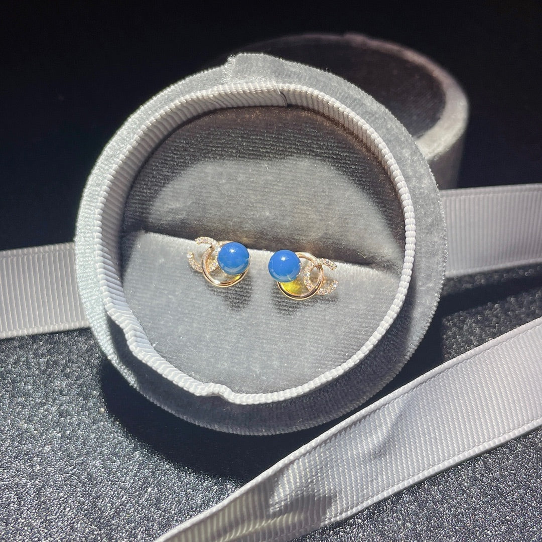 Exquisite 18K Gold Embedded Dominican Blue Amber Earrings - Unique Jewelry