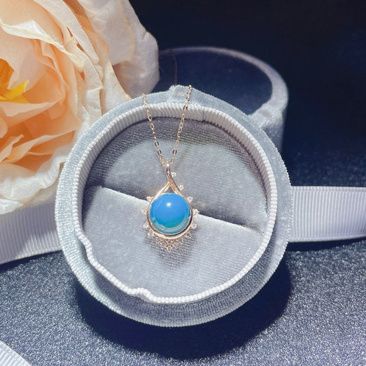 Embrassez chaque jour avec joie 💛 Pendentif en ambre bleu dominicain intégré en or 18 carats - Bijoux