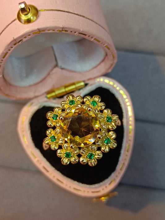 Anello in argento sterling S925 con fiocco di neve in cristallo giallo - Gioielli squisiti