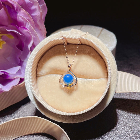 Pendentif en ambre bleu dominicain intégré en or 18 carats – Bijoux exquis pour l'élégance au quotidien