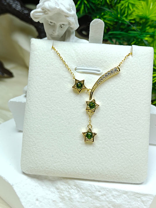 S925 Sterling Sølv Meteoritt Halskjede med Diopside - Elegante smykker i fransk stil