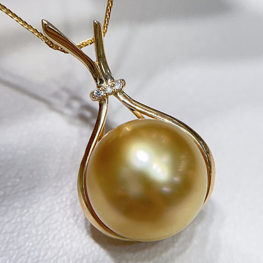 Luxe 18K gouden diamanten en 11-12 mm Zuidzee gouden pareljuwelen
