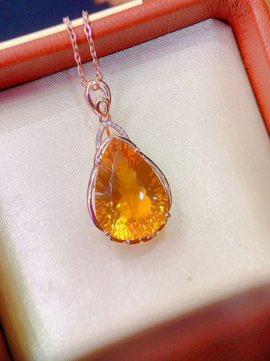 New Arrival: 18K Gold Diamond-Encrusted Citrine Pendant (Chain Not Included) - Exquisite Jewelry