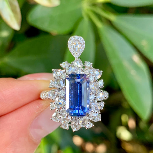 4.18ct blåklint blå safir smycken med dubbla ändamål