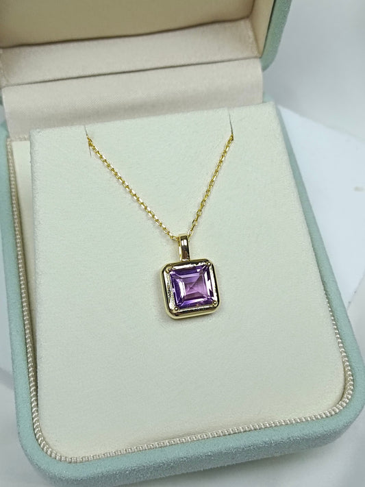 Squisito ciondolo incorporato con ametista in argento S925 - Gioielli per l'eleganza