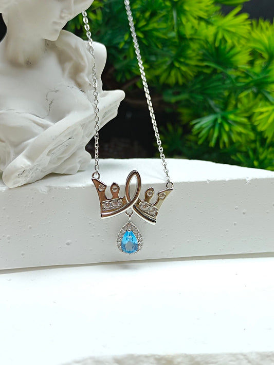 Elegante collana con corona in argento sterling S925 con topazio incastonato nella tecnica dell'oro 18 carati - I gioielli della principessa fuggita