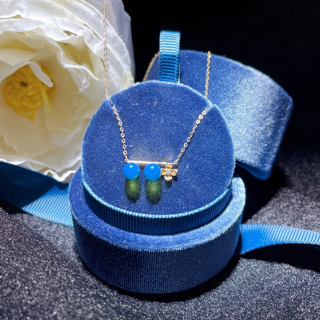 قلادة رائعة من الذهب الدومينيكاني من الكهرمان الأزرق عيار 18 قيراط - مجوهرات لأيام نابضة بالحياة