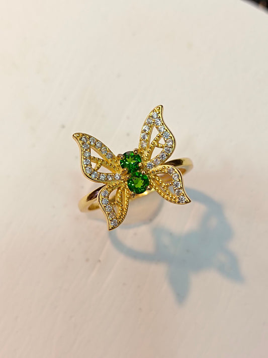 Anello con farfalla diopside in argento S925 incorporato - Gioielli di moda unici
