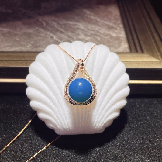 Exquis pendentif en ambre bleu dominicain intégré en or 18 carats - Bijoux uniques
