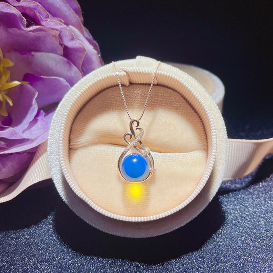 Pendentif Ambre Bleu Dominicain Intégré en Or 18 Carats - Bijoux Célestes
