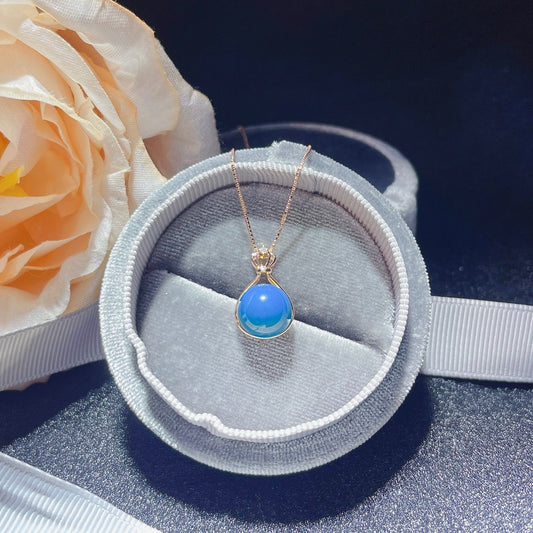 Pendentif ambre bleu dominicain intégré en or 18 carats - Pièce de bijoux unique