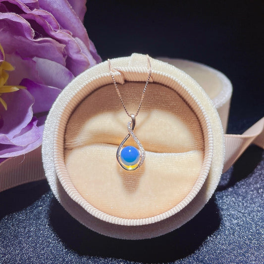 Pendentif en ambre bleu dominicain intégré en or 18 carats - Bijoux exquis