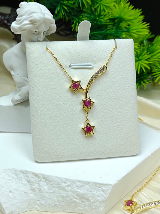 S925 Sterling Silver Embedded Ruby "Meteor" Halskjede - Fine smykker håndverk